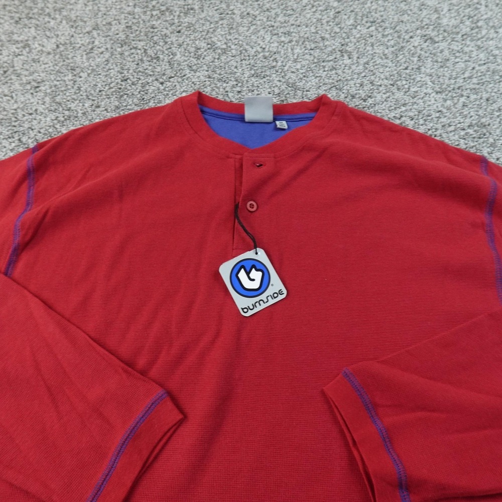 NEW VTG Burnside Shirt Mens M Red Long Sleeve Henley Waffle Knit Thermal Y2K 00s